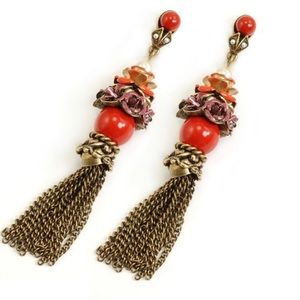 Hand Crafted Red Roses Vintage Vibe Earrings,NWT